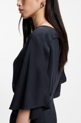 Vestito Business lungo in cr&ecirc;pe elasticizzato, Blu scuro