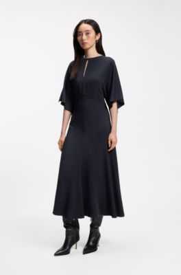 Vestito Business lungo in cr&ecirc;pe elasticizzato, Blu scuro