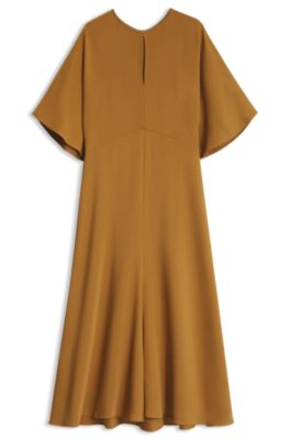 Long-length business dress in stretch crepe, Brown