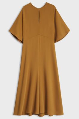 Long-length business dress in stretch crepe, Brown