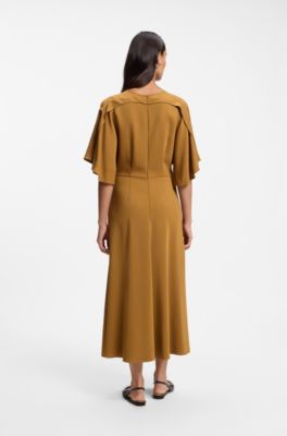 Long-length business dress in stretch crepe, Brown