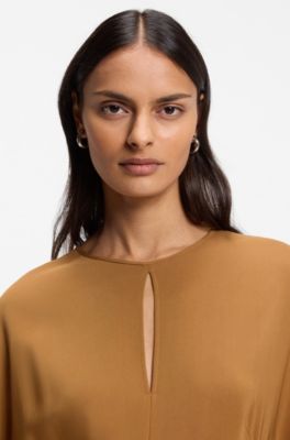 Long-length business dress in stretch crepe, Brown