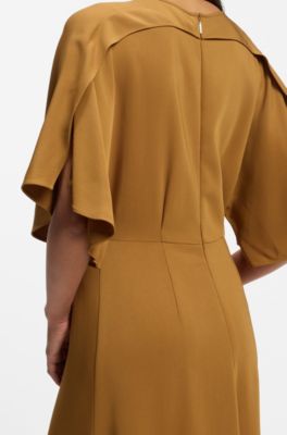Long-length business dress in stretch crepe, Brown