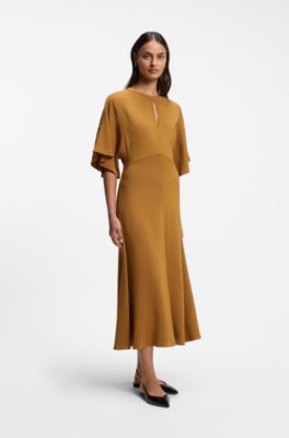 Long-length business dress in stretch crepe, Brown