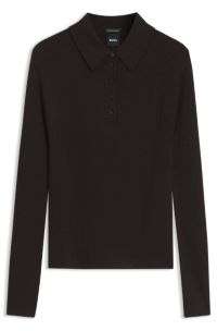 Fitted polo sweater in pure virgin wool, Dark Brown