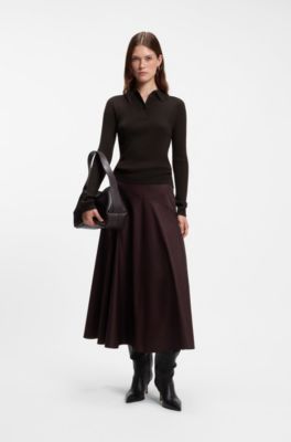 Fitted polo sweater in pure virgin wool, Dark Brown