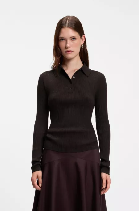 Fitted polo sweater in pure virgin wool