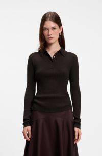 Fitted polo sweater in pure virgin wool, Dark Brown