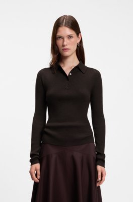 Fitted polo sweater in pure virgin wool