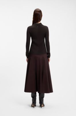 Fitted polo sweater in pure virgin wool, Dark Brown