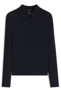Fitted polo sweater in pure virgin wool, Dark Blue
