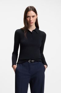 Fitted polo sweater in pure virgin wool, Dark Blue