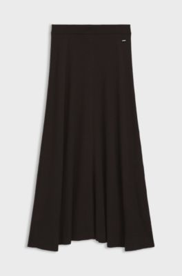 Maxi skirt in ribbed virgin wool, Dark Brown