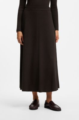 Maxi skirt in ribbed virgin wool, Dark Brown