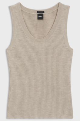 Sleeveless ribbed top in virgin wool, Natural