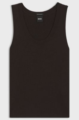 Sleeveless ribbed top in virgin wool, Dark Brown