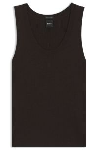 Sleeveless ribbed top in virgin wool, Dark Brown