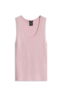 Sleeveless ribbed top in virgin wool, Light Pink