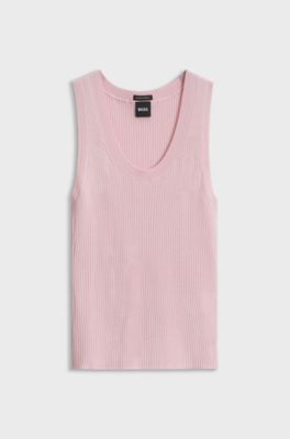 Sleeveless ribbed top in virgin wool, Light Pink