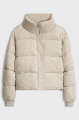 Padded bomber jacket in virgin wool with cashmere, Natural
