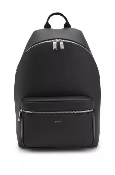 Structured backpack with polished logo lettering
