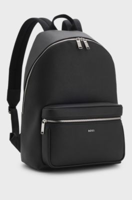 Structured backpack with polished logo lettering, Black