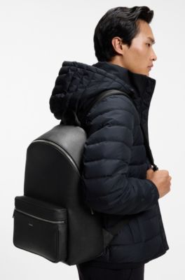 Structured backpack with polished logo lettering, Black