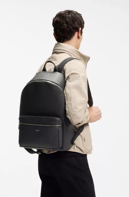 Structured backpack with polished logo lettering