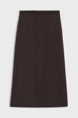 Midi skirt in brushed virgin wool and cashmere, Brown