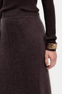 Midi skirt in brushed virgin wool and cashmere, Brown