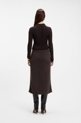 Midi skirt in brushed virgin wool and cashmere, Brown