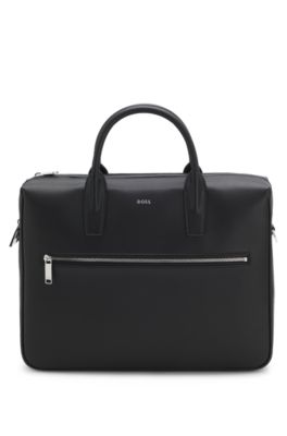 Grained document case with branded polished hardware, Black