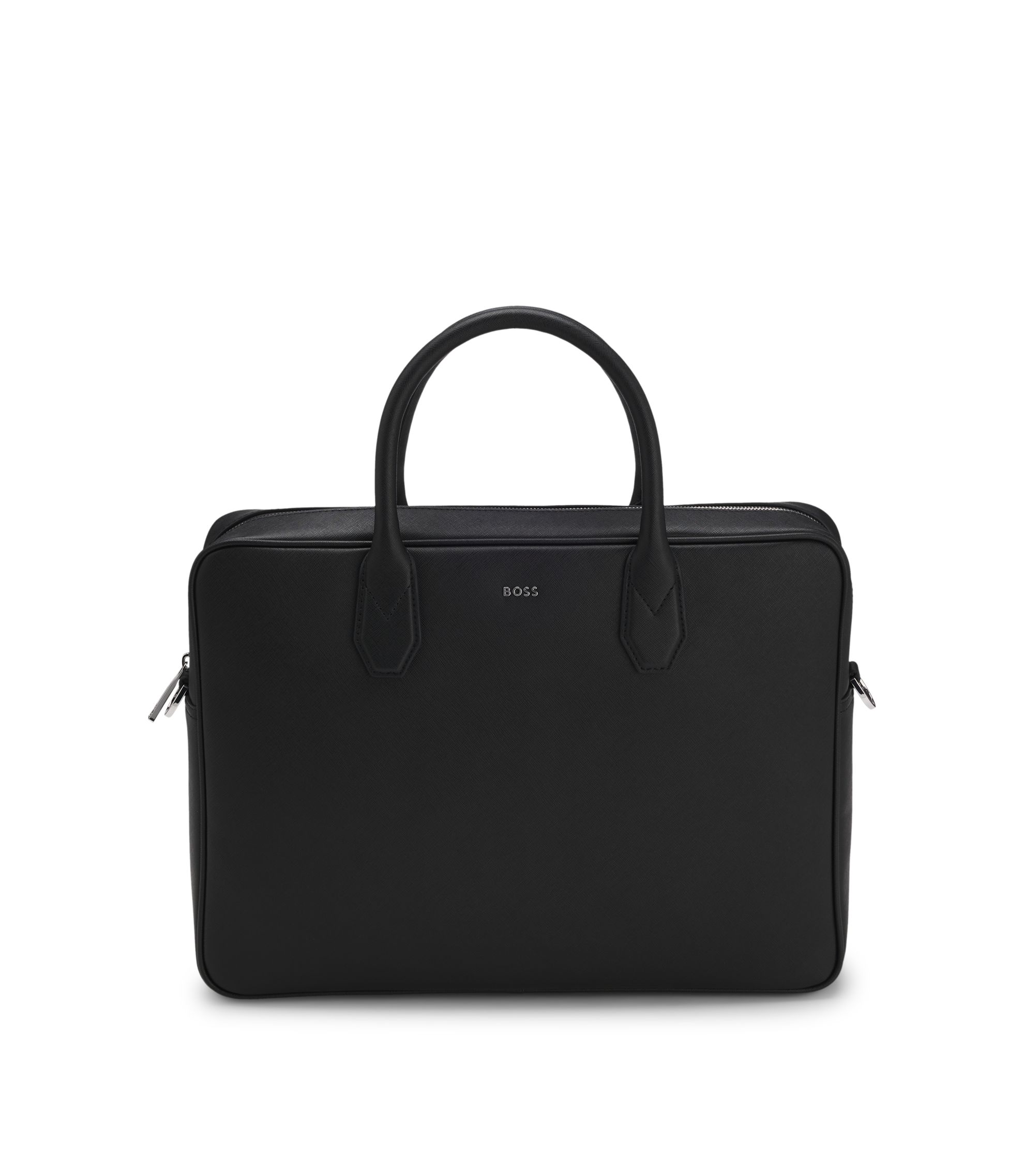 Genarbte Aktentasche mit Logo-Schriftzug