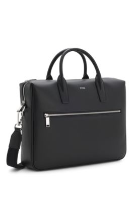 Grained document case with branded polished hardware, Black