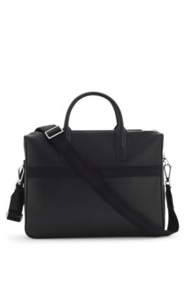 Grained document case with branded polished hardware, Black