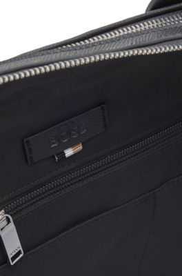 Grained document case with branded polished hardware, Black