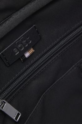 Genarbte Aktentasche mit Logo-Schriftzug, Schwarz