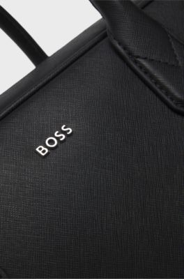 Grained document case with logo lettering, Black