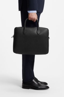 Grained document case with logo lettering, Black