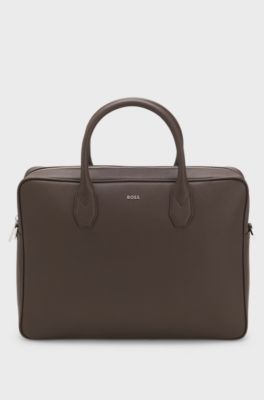 Grained document case with logo lettering, Dark Brown