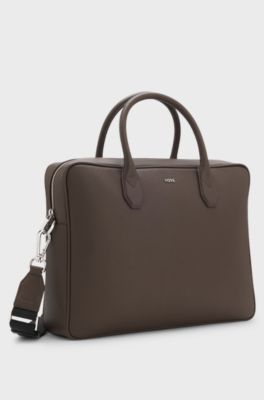 Grained document case with logo lettering, Dark Brown
