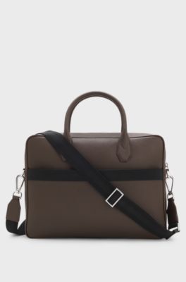 Grained document case with logo lettering, Dark Brown
