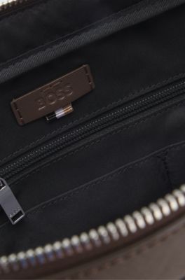Grained document case with logo lettering, Dark Brown