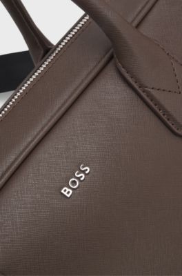 Grained document case with logo lettering, Dark Brown