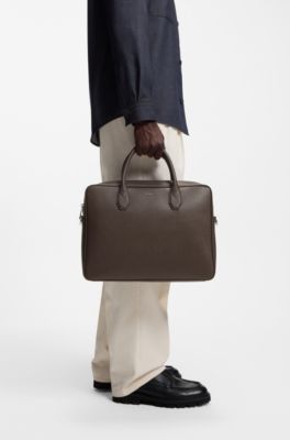 Grained document case with logo lettering, Dark Brown