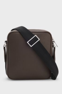 Reporter bag con scritta del logo color argento, Marrone scuro