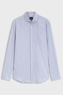 Slim-fit Vichy check shirt in stretch cotton, Light Blue Patterned