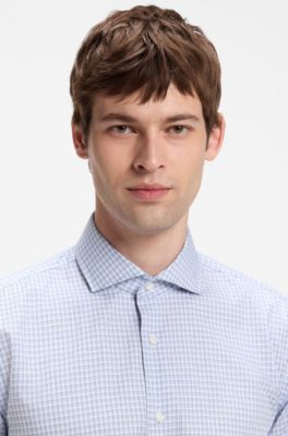 Slim-fit Vichy check shirt in stretch cotton, Light Blue Patterned