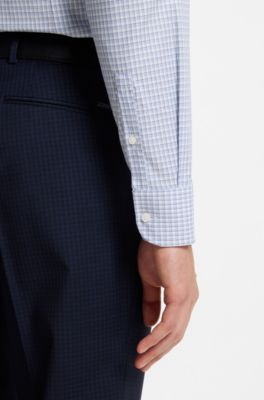 Slim-fit Vichy check shirt in stretch cotton, Light Blue Patterned