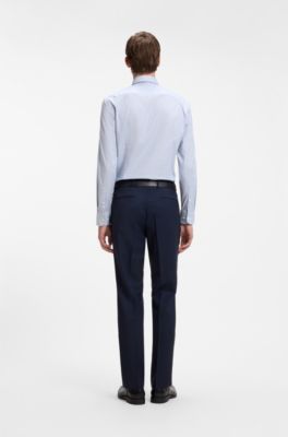 Slim-fit Vichy check shirt in stretch cotton, Light Blue Patterned